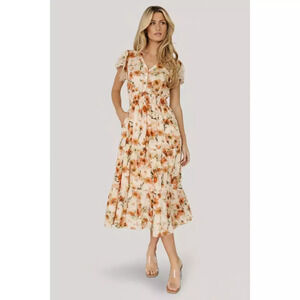 Baltic Born Aliyah Midi Dress | Coral Floral Size L